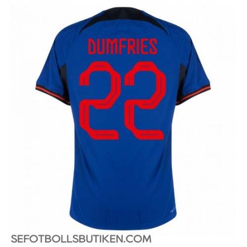 Nederländerna Denzel Dumfries #22 Replika Borta matchkläder VM 2022 Korta ärmar
